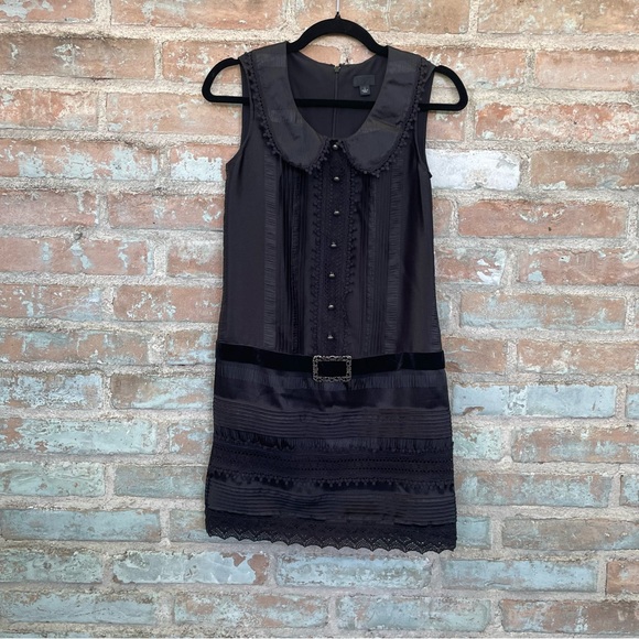Anna Sui x Target Shift Dress Black Satin 20s Drop Waist Peter Pan Collar - Picture 14 of 15